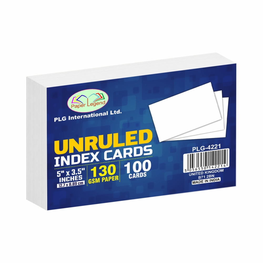 PLG Record / Index Cards Unruled 5'' x 3.5'' 100 Cards 130 GSM